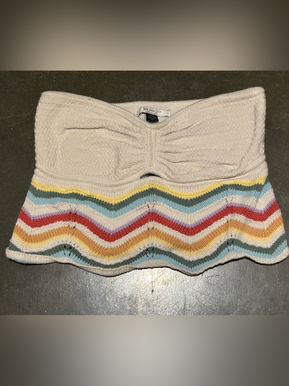 American Eagle Outfitters Cream Knit Tube Top with Rainbow accents